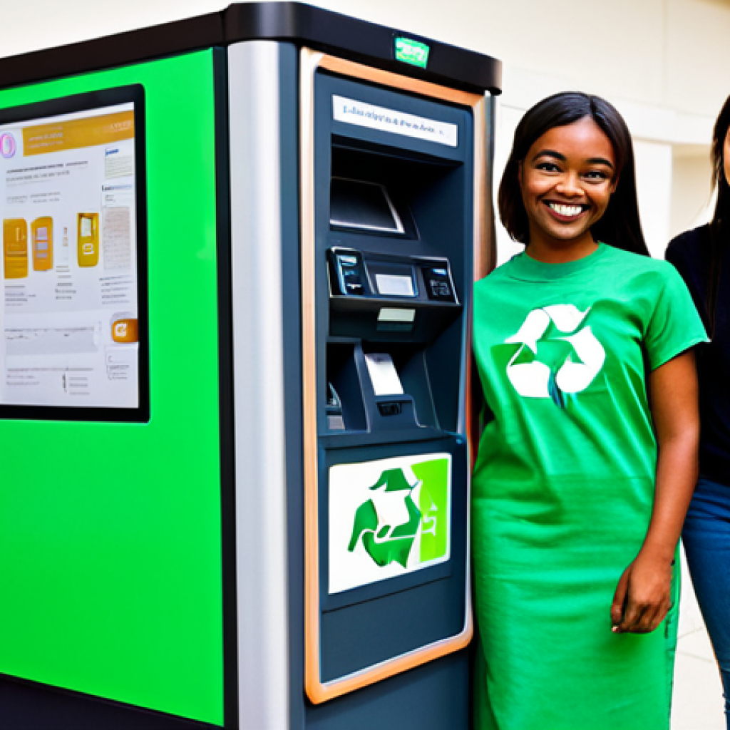 Eco-Friendly Campus**

A group of diverse students collaborating on a "Trash to Treasure" project on a vibrant, green university campus. They are designing a "Trash Vending Machine" with recycling bins and digital displays. Students are shown happily using the machine. Fully clothed in casual, appropriate attire. Safe for work, family-friendly, showcasing teamwork and innovation. Perfect anatomy, correct proportions, natural pose, well-formed hands, proper finger count, natural body proportions. Professional photography, high quality.

**