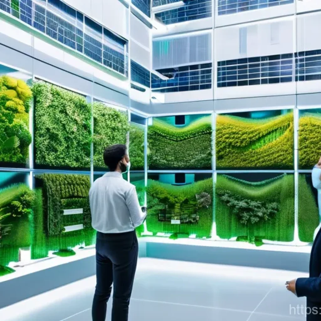 환경 관련 사회적 기업 성공 사례 - **AI-Powered Smart Green City:** A vibrant, futuristic cityscape where nature and advanced technolog...