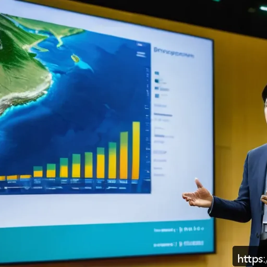 생태환경 관련 학술 발표 준비 - A detailed, vibrant scientific conference scene showcasing a presenter standing confidently on stage...